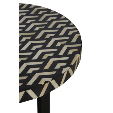 Orsina Bone Inlay Side Table – Round Acacia Wood Boho Accent Table