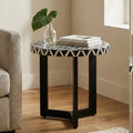 Orsina Bone Inlay Side Table – Round Acacia Wood Boho Accent Table