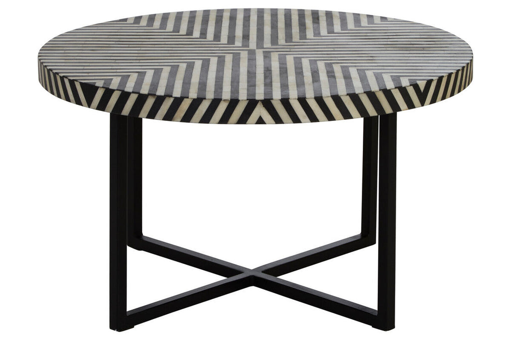 Orsina Bone Inlay Coffee Table – Black & White Boho Square Table