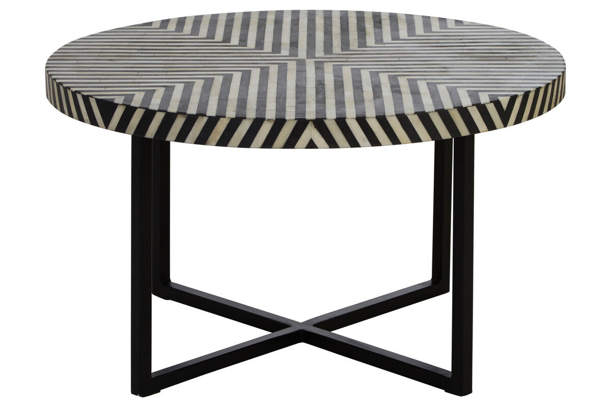 Orsina Bone Inlay Coffee Table – Black & White Boho Square Table