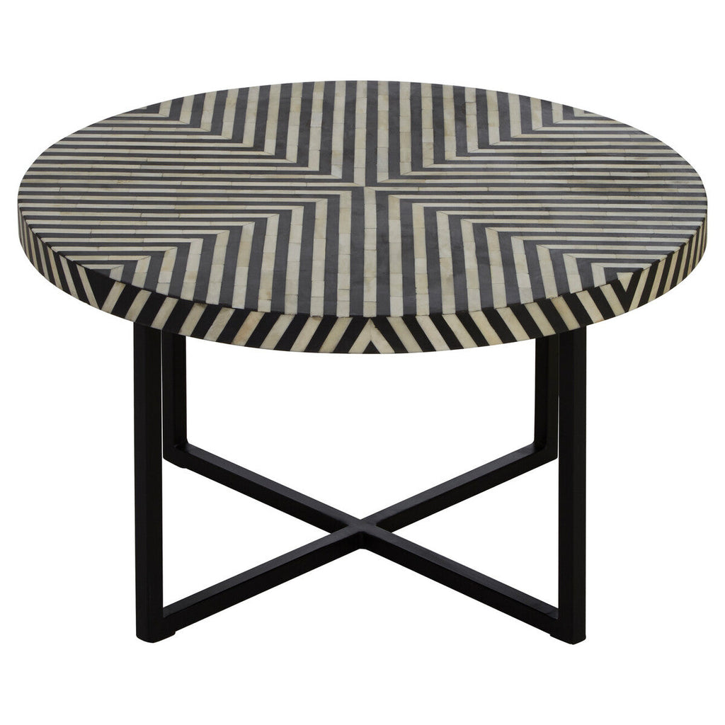 Orsina Bone Inlay Coffee Table – Black & White Boho Square Table