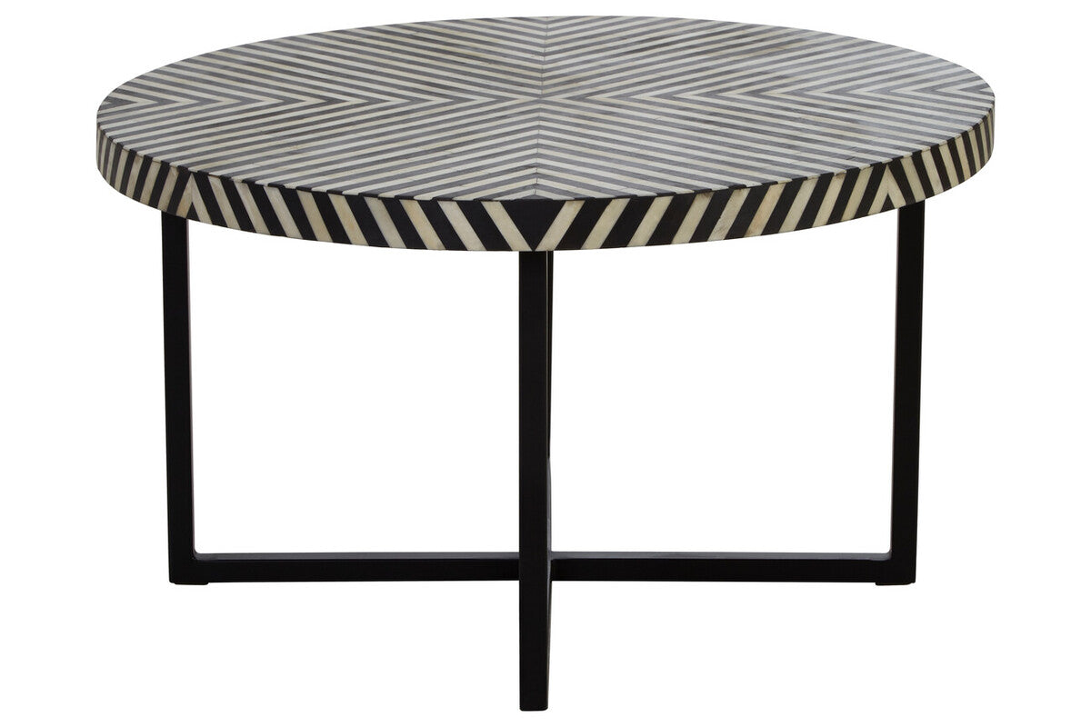 Orsina Bone Inlay Coffee Table – Black & White Boho Square Table