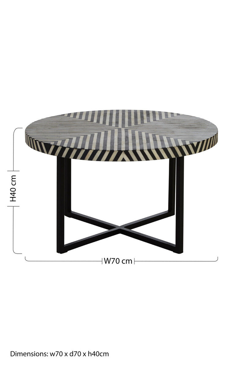 Orsina Bone Inlay Coffee Table – Black & White Boho Square Table