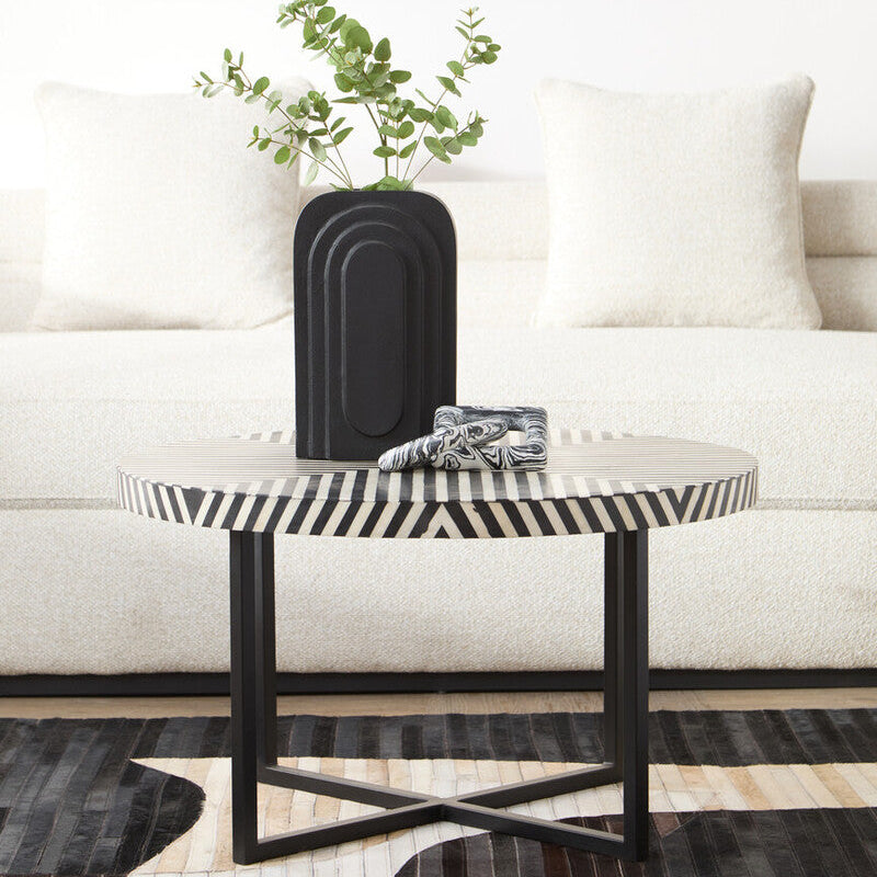 Orsina Bone Inlay Coffee Table – Black & White Boho Square Table