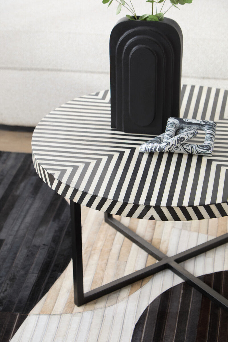 Orsina Bone Inlay Coffee Table – Black & White Boho Square Table