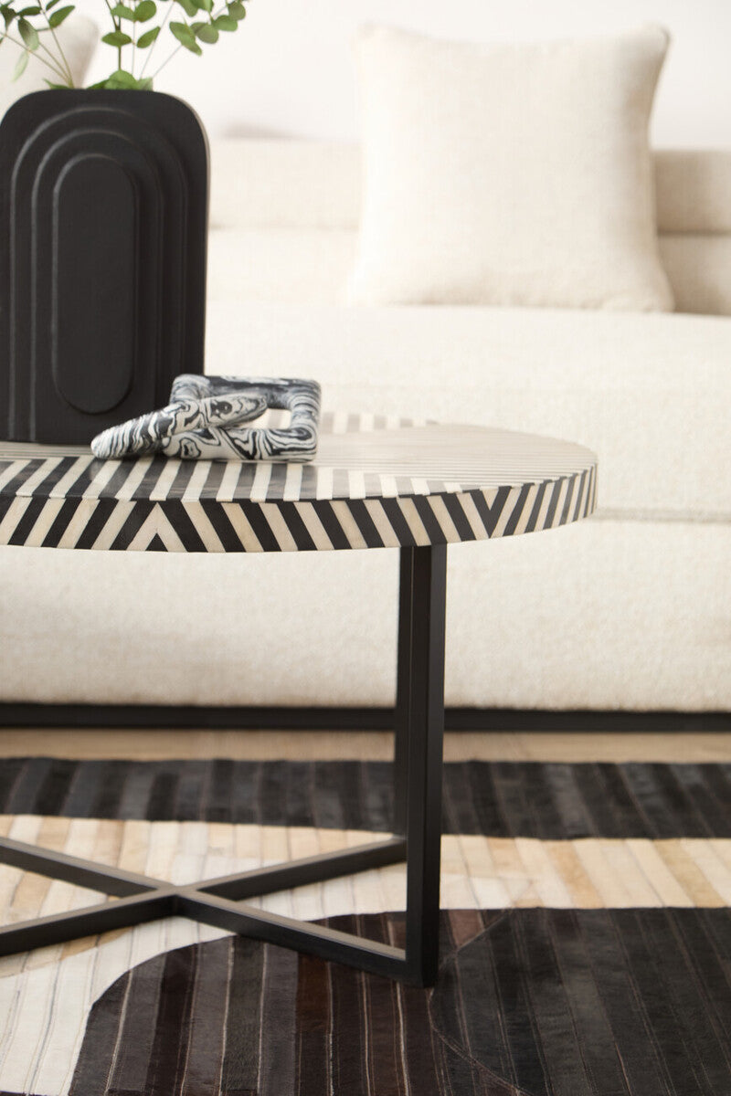 Orsina Bone Inlay Coffee Table – Black & White Boho Square Table