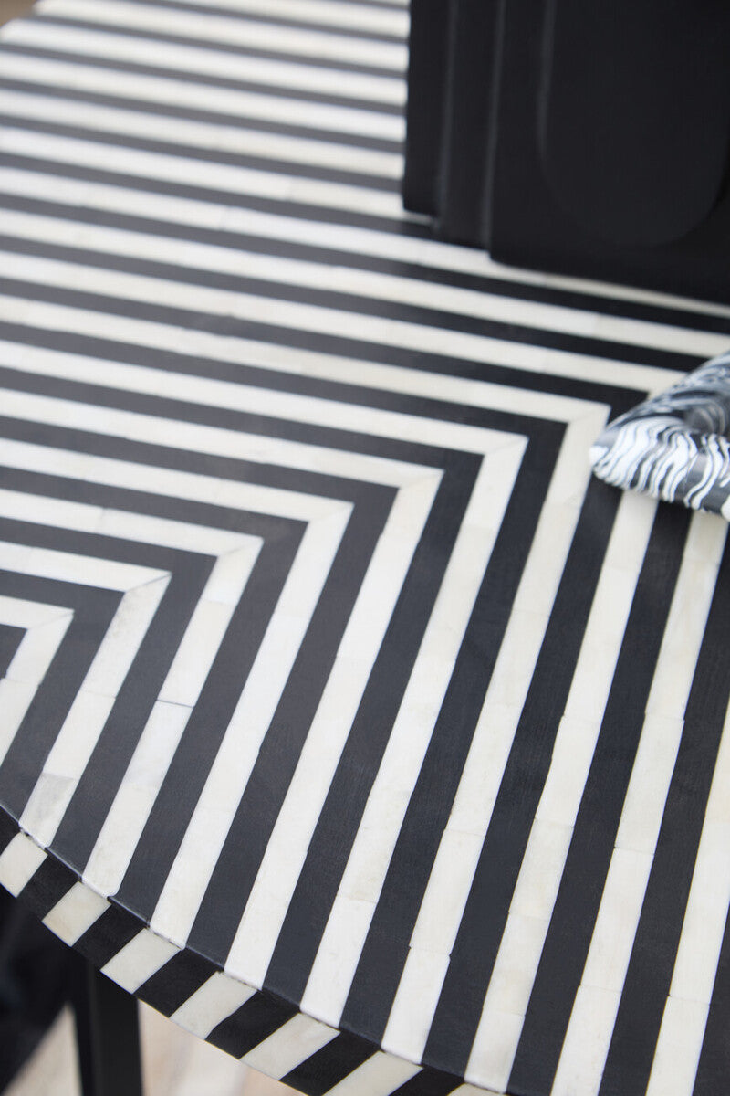 Orsina Bone Inlay Coffee Table – Black & White Boho Square Table