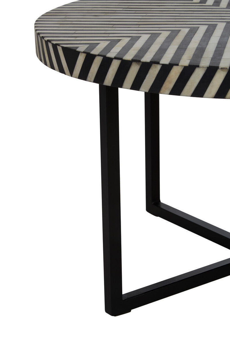 Orsina Bone Inlay Coffee Table – Black & White Boho Square Table