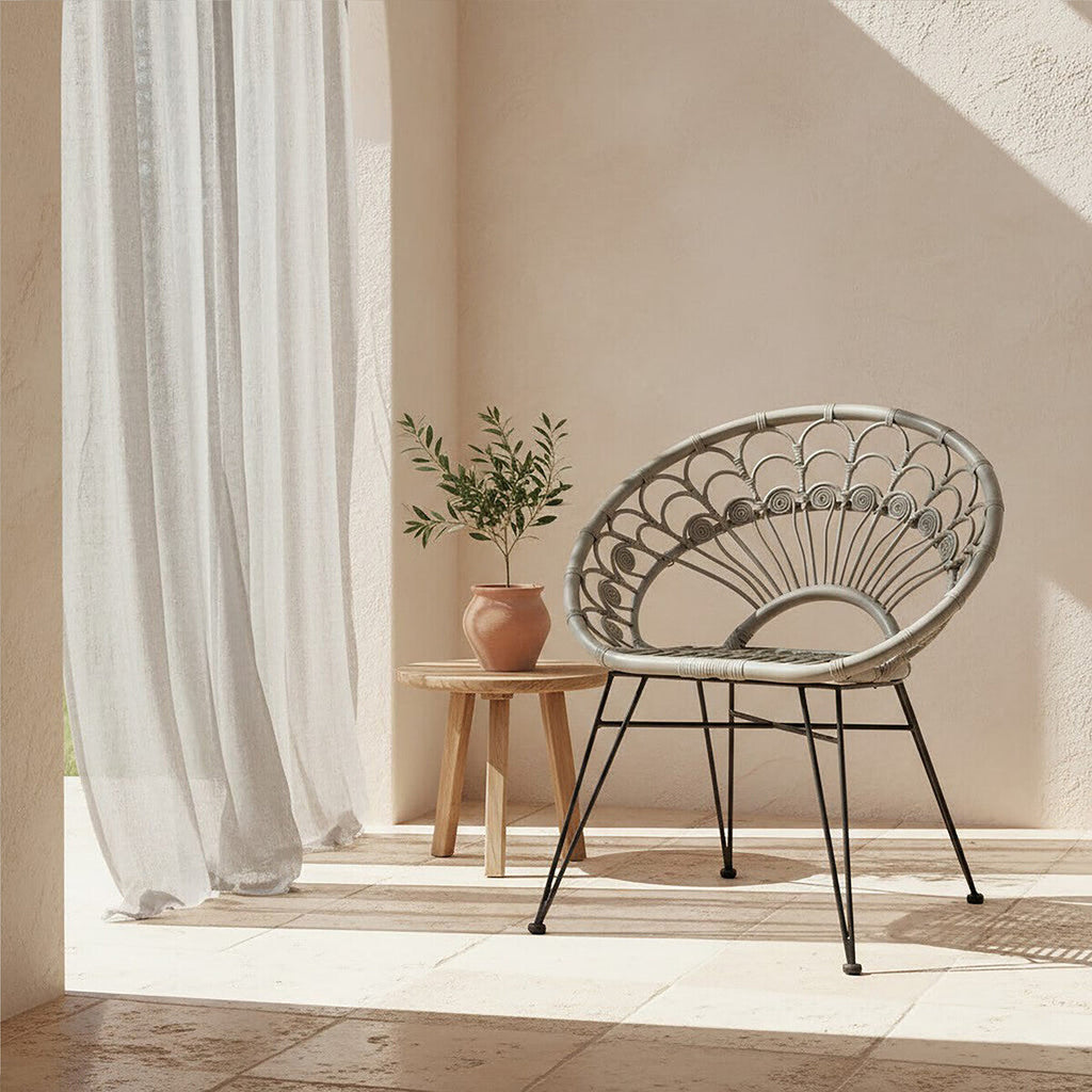 Orsina Manado Grey Natural Rattan Accent Chair | Modern Woven Seating