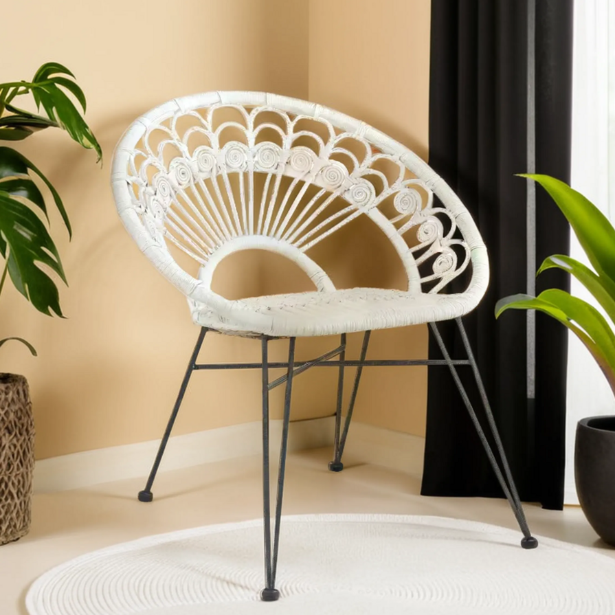 Orsina Manado White Natural Rattan Accent Chair – Handwoven Scandi Style