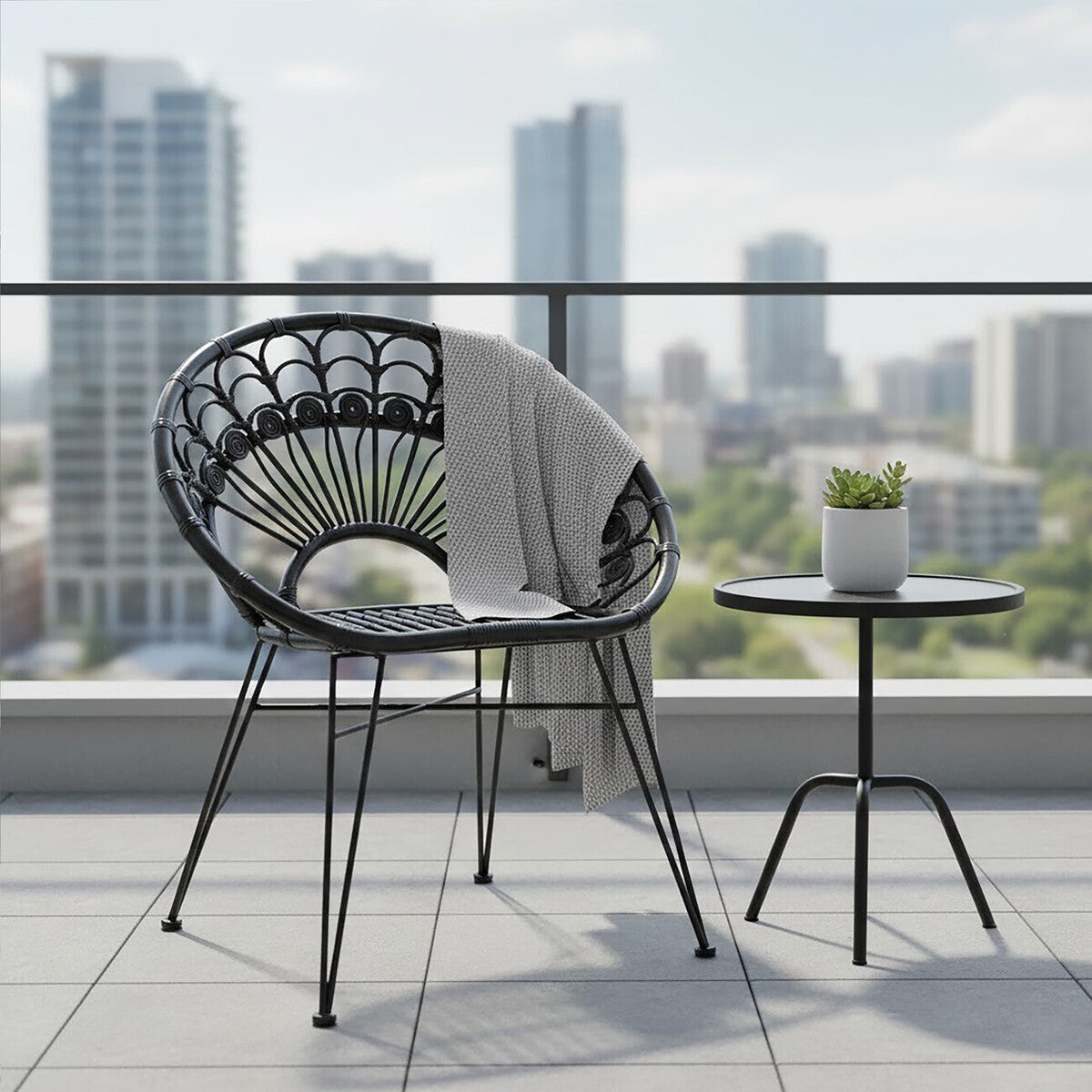Orsina Manado Black Natural Rattan Accent Chair – Handwoven Modern Seat