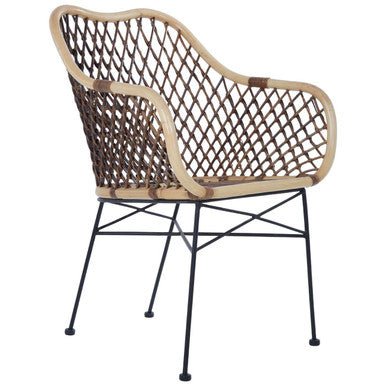 Orsina Manado Natural Rattan Accent Chair | Handwoven Black Metal Base