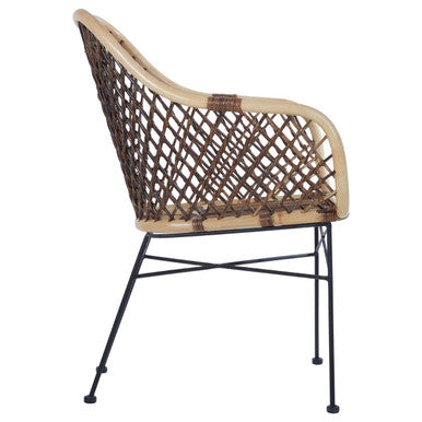 Orsina Manado Natural Rattan Accent Chair | Handwoven Black Metal Base