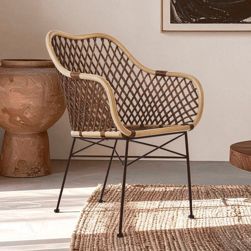Orsina Manado Natural Rattan Accent Chair | Handwoven Black Metal Base