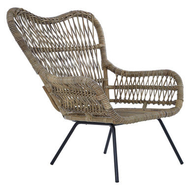 Orsina Manado Kubu Natural Rattan Chair | Modern Iron Base Accent Seat