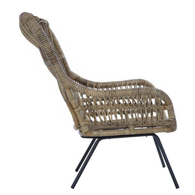 Orsina Manado Kubu Natural Rattan Chair | Modern Iron Base Accent Seat