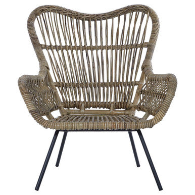 Orsina Manado Kubu Natural Rattan Chair | Modern Iron Base Accent Seat