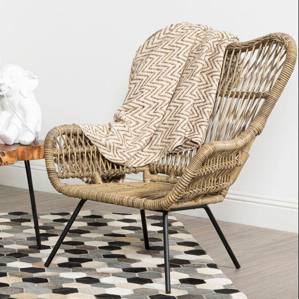Orsina Manado Kubu Natural Rattan Chair | Modern Iron Base Accent Seat