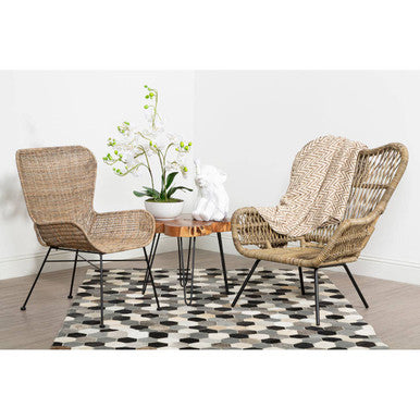 Orsina Manado Kubu Natural Rattan Chair | Modern Iron Base Accent Seat