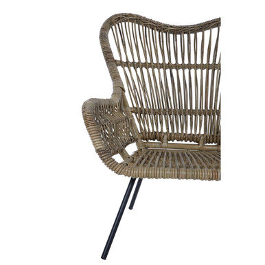 Orsina Manado Kubu Natural Rattan Chair | Modern Iron Base Accent Seat