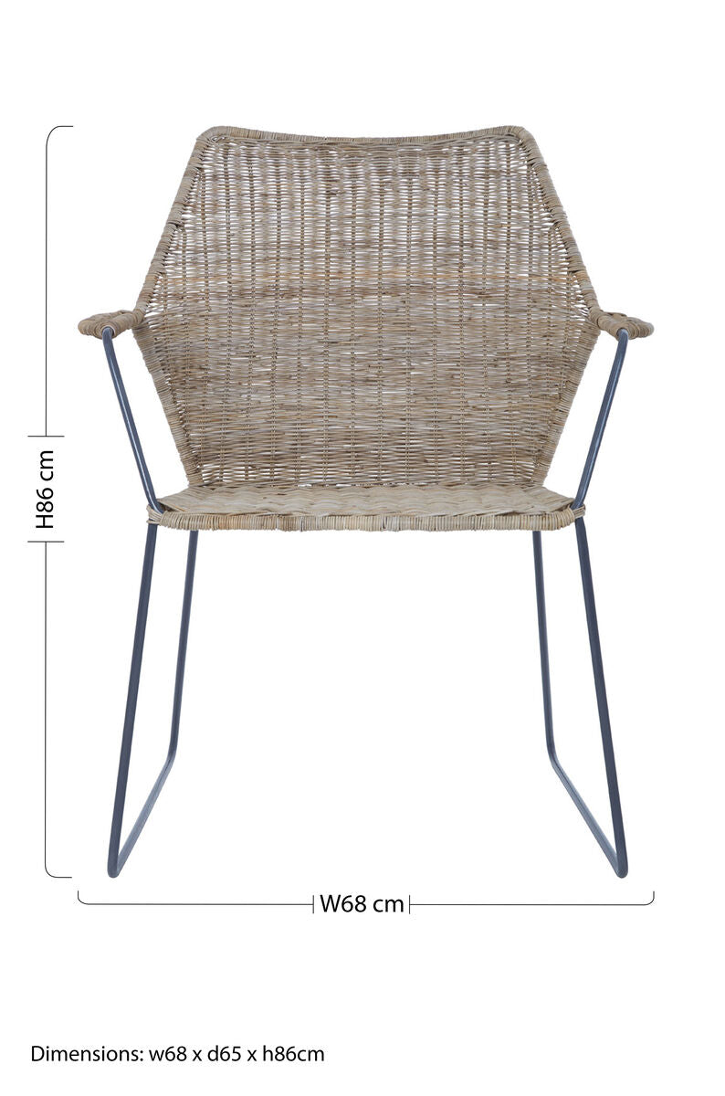 Orsina Manado Natural Rattan Accent Chair – Angled Design with Iron Legs