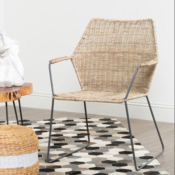 Orsina Manado Natural Rattan Accent Chair – Angled Design with Iron Legs
