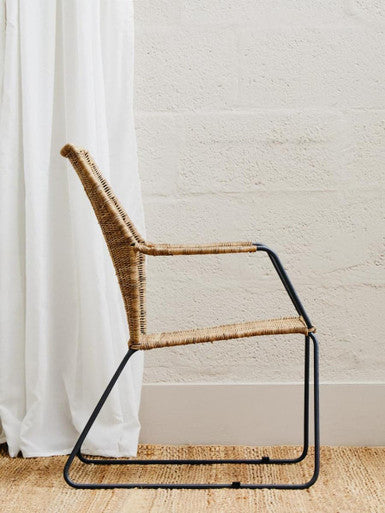 Orsina Manado Natural Rattan Accent Chair – Angled Design with Iron Legs