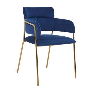 Orsina Tamzin Blue Velvet Dining Chair | Modern Gold Leg Seating