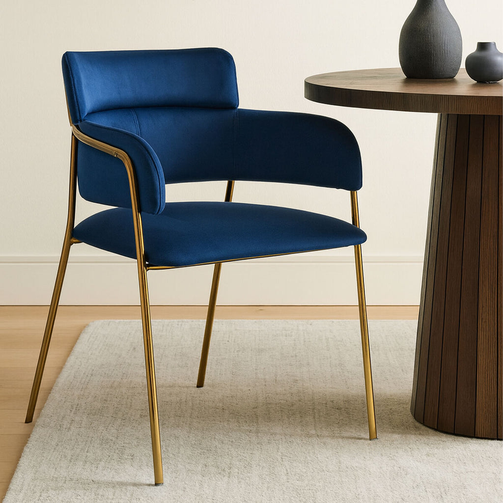 Orsina Tamzin Blue Velvet Dining Chair | Modern Gold Leg Seating