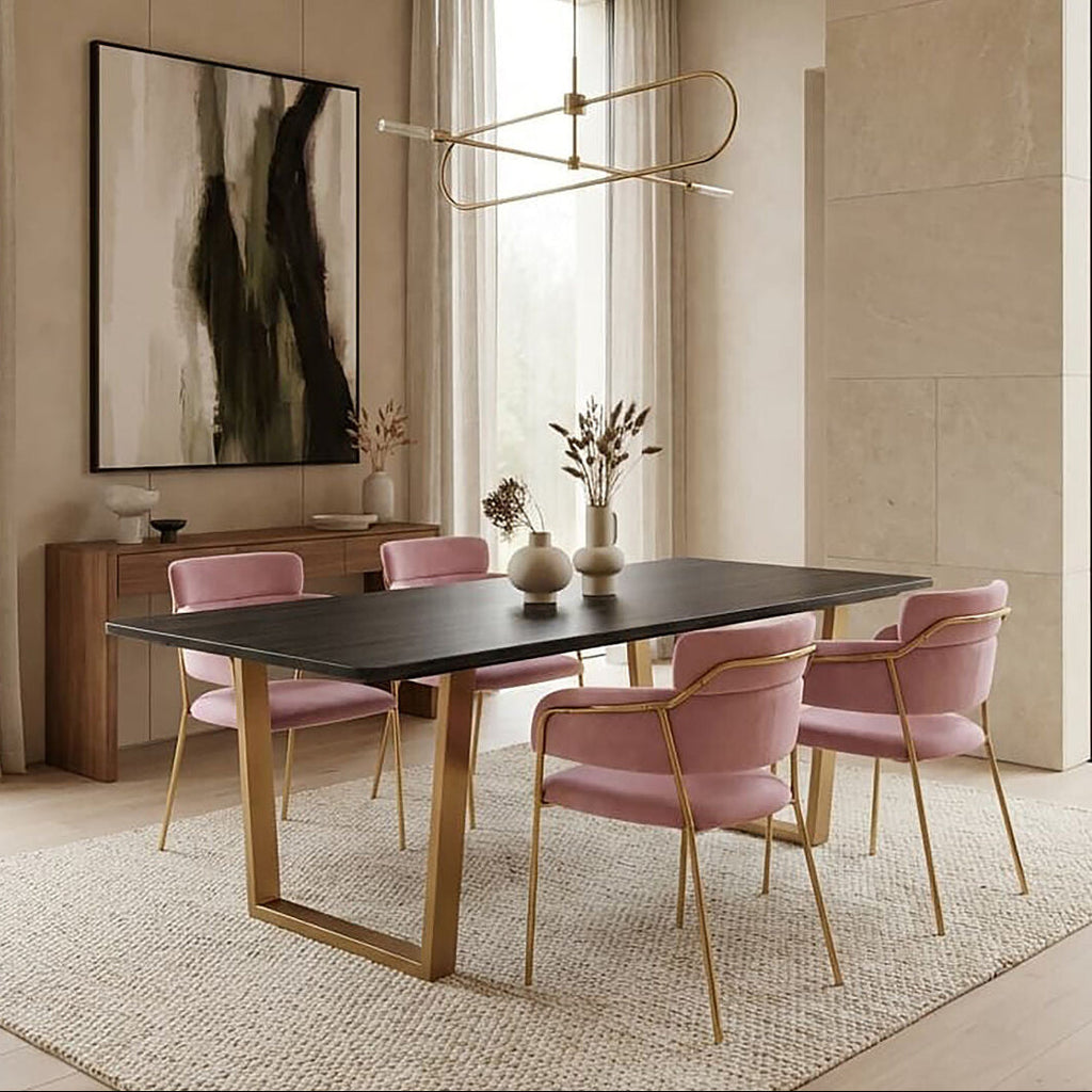 Orsina Tamzin Pink Velvet Dining Chair | Gold Base Cutout Back