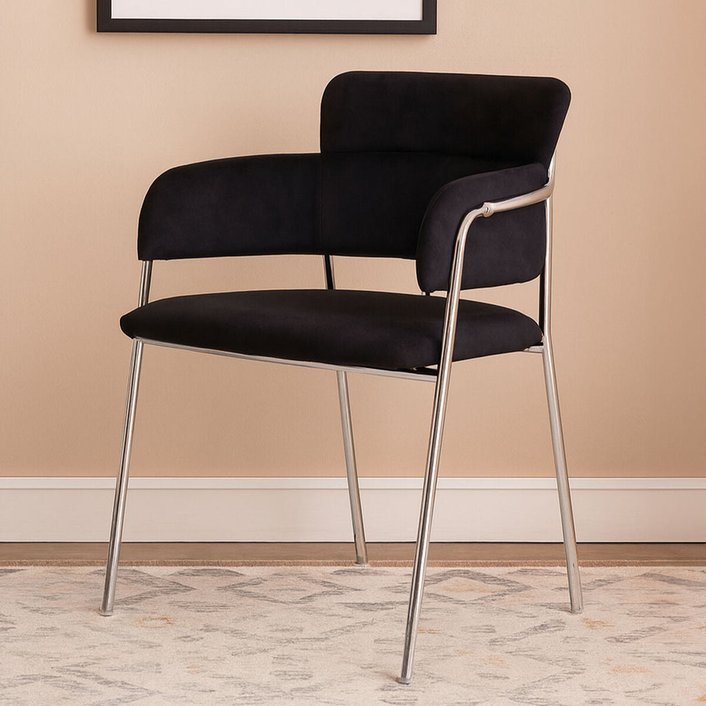 Orsina Tamzin Black Velvet Dining Chair | Modern Cutout Back & Chrome Legs