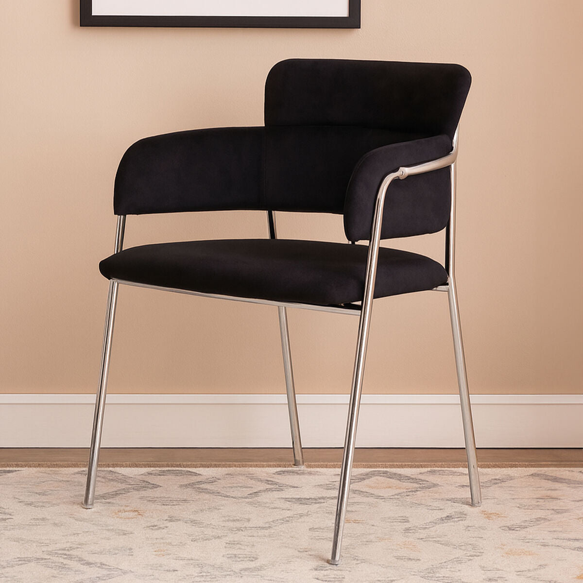 Orsina Tamzin Black Velvet Dining Chair | Modern Cutout Back & Chrome Legs