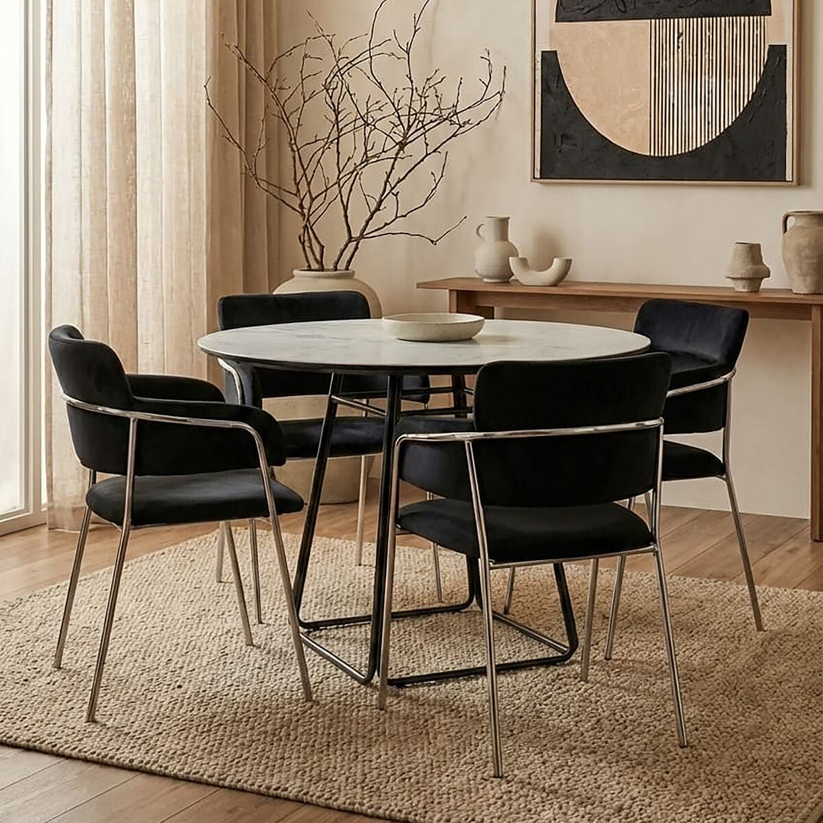 Orsina Tamzin Black Velvet Dining Chair | Modern Cutout Back & Chrome Legs