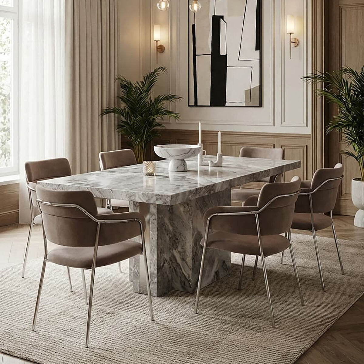 Orsina Tamzin Mink Velvet Dining Chair | Modern Chrome Base Seating