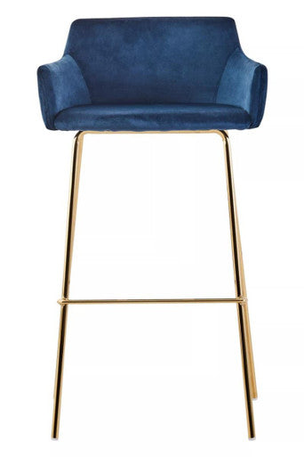 Orsina Tamzin Blue Velvet Low Back Bar Chair with Gold Base