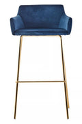 Orsina Tamzin Blue Velvet Low Back Bar Chair with Gold Base