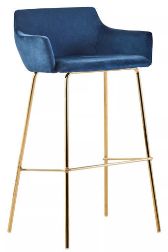 Orsina Tamzin Blue Velvet Low Back Bar Chair with Gold Base