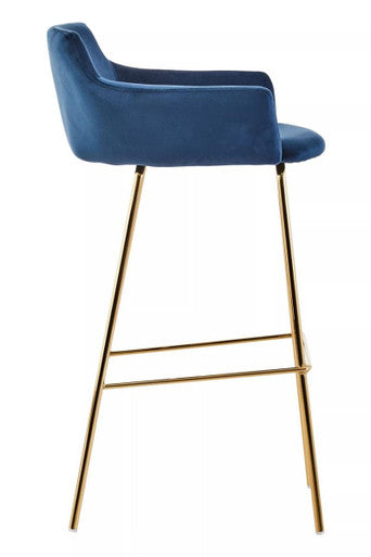 Orsina Tamzin Blue Velvet Low Back Bar Chair with Gold Base