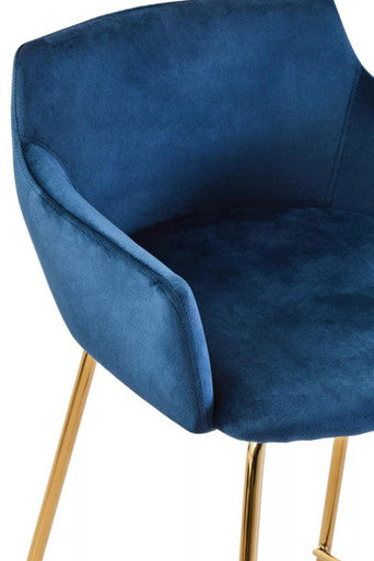 Orsina Tamzin Blue Velvet Low Back Bar Chair with Gold Base