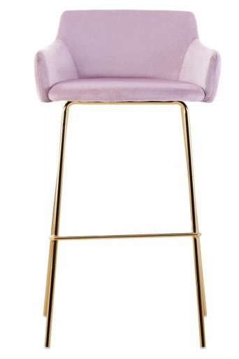 Orsina Tamzin Pink Velvet Bar Stool – Low Back Chair with Gold Frame