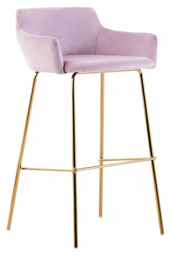 Orsina Tamzin Pink Velvet Bar Stool – Low Back Chair with Gold Frame