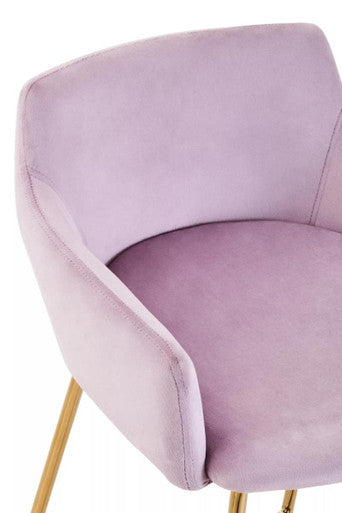 Orsina Tamzin Pink Velvet Bar Stool – Low Back Chair with Gold Frame