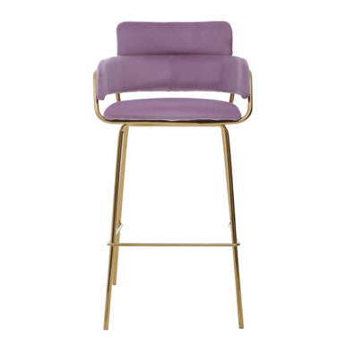 Orsina Tamzin Pink Velvet Bar Chair | Modern Gold Base Barstool