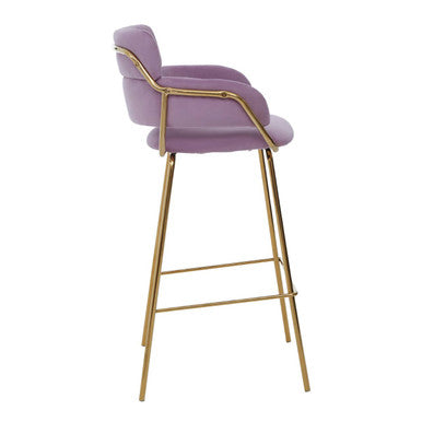 Orsina Tamzin Pink Velvet Bar Chair | Modern Gold Base Barstool