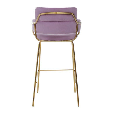 Orsina Tamzin Pink Velvet Bar Chair | Modern Gold Base Barstool