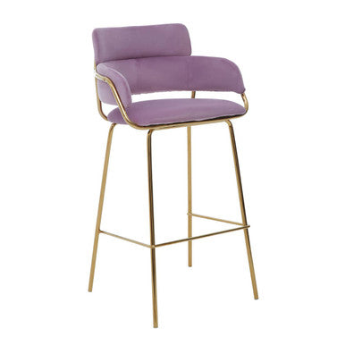 Orsina Tamzin Pink Velvet Bar Chair | Modern Gold Base Barstool