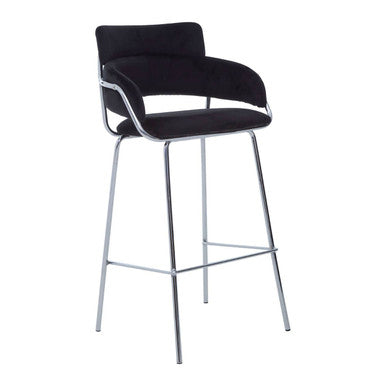 Orsina Tamzin Black Velvet Bar Chair with Chrome Base and Arms