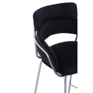 Orsina Tamzin Black Velvet Bar Chair with Chrome Base and Arms