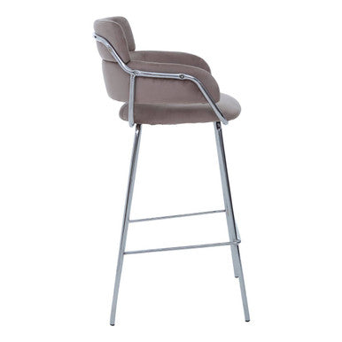 Orsina Tamzin Mink Velvet Bar Chair | Modern Stool with Chrome Base