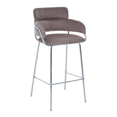 Orsina Tamzin Mink Velvet Bar Chair | Modern Stool with Chrome Base
